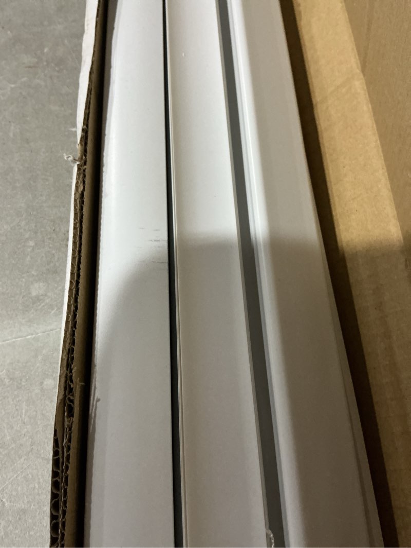 Condition photo showing As Is for project source light filtering 1-in slat width 58-in x 64-in cordless white vinyl light filtering mini-blinds