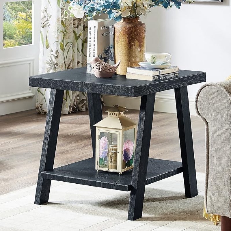 roundhill furniture athens contemporary replicated wood shelf end table in black finish