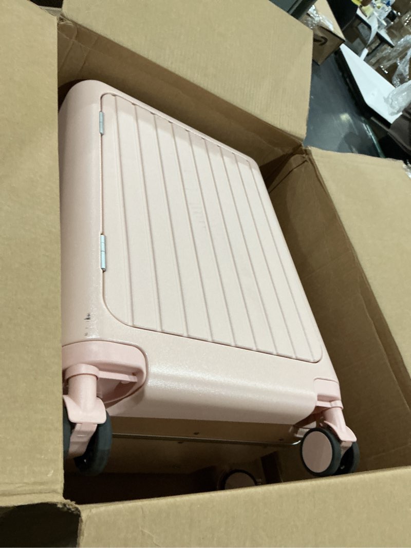 Condition photo showing Good Condition for smilesun 22" carry on luggage with seat for kids & adults?hardside ride on suitcase front opening with 360°spinner and tsa lock for travel (light pink with front open, 22")