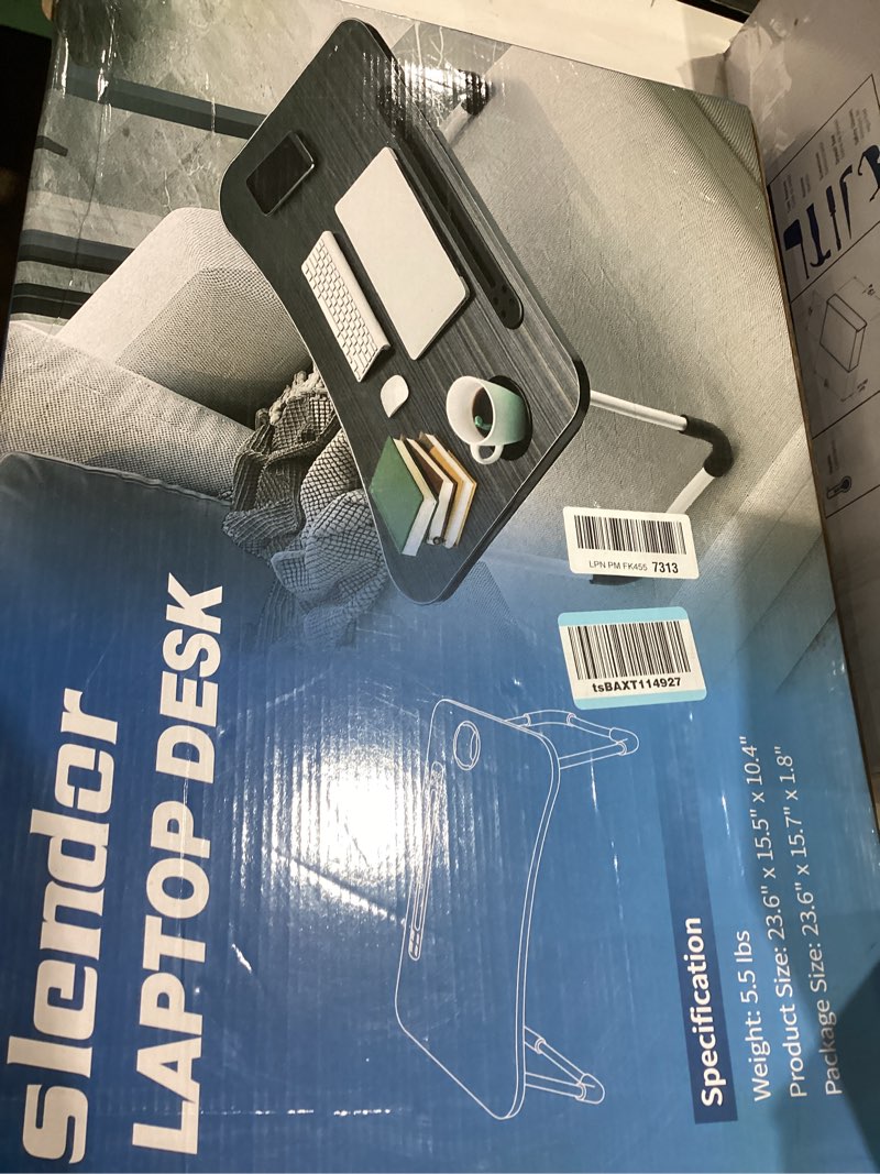 Condition photo showing Good Condition for Slendor Lap Desk with Tablet Slot, Foldable Laptop Table with Storage Drawer for Bed?Portable Bed Desk for Laptop, Computer Tray with Cup Holder Notebook Stand Reading Holder for Couch Floor, Black