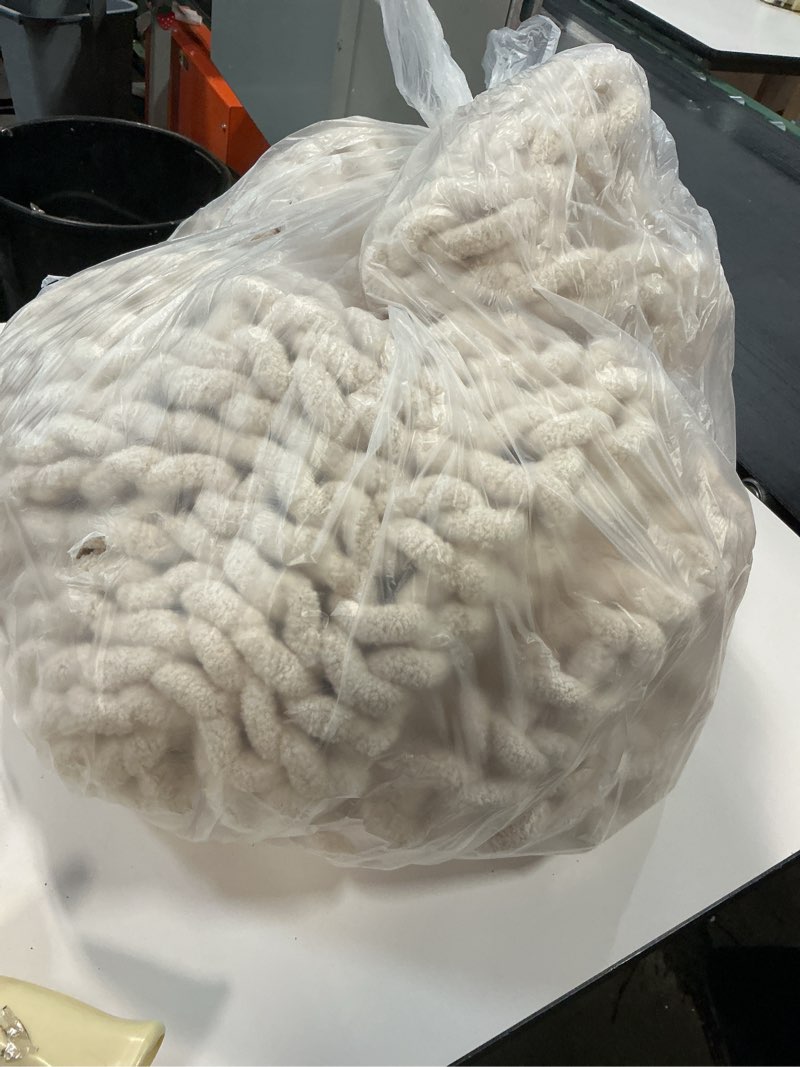 Condition photo showing As Is for Admitrack Chunky Knit Blanket Throw 51"x63", 100% Hand Knit Chenille Throw Blanket for Sofa & Home Decor, Soft and Cozy Knitted Throw Blankets (Ivory?51"x63") Ivory 51"×63"