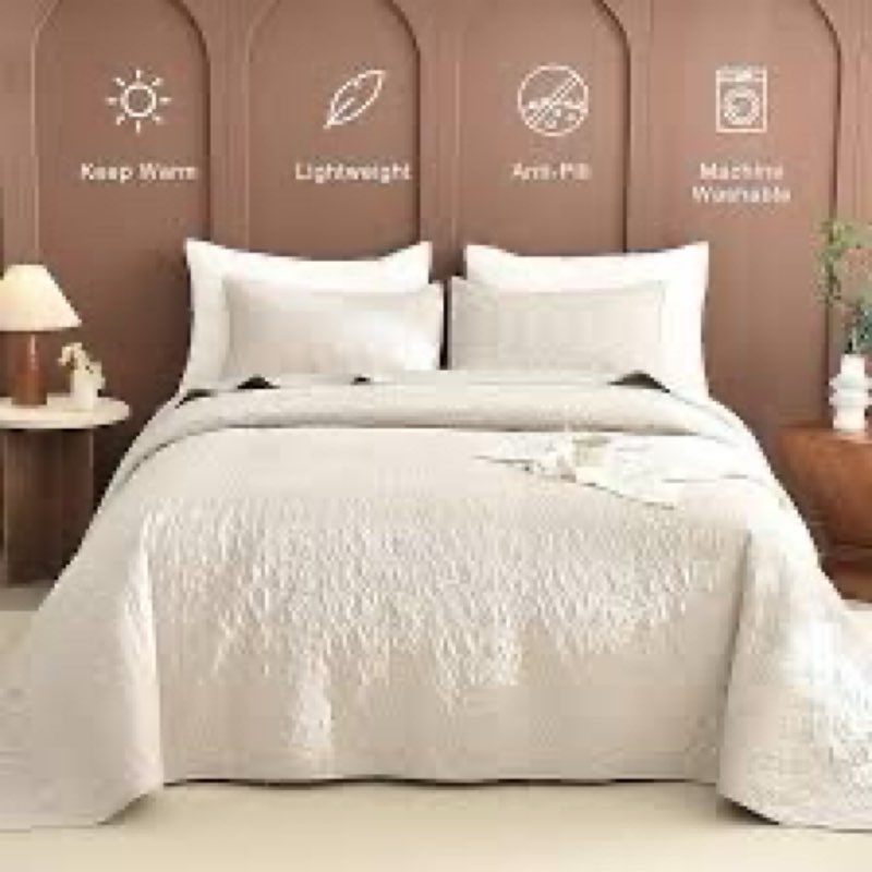 Masaca Oversized King Quilt 120"x120",Wheat Leaves Pattern Stitching Oversized King Bedspread,3 Piec