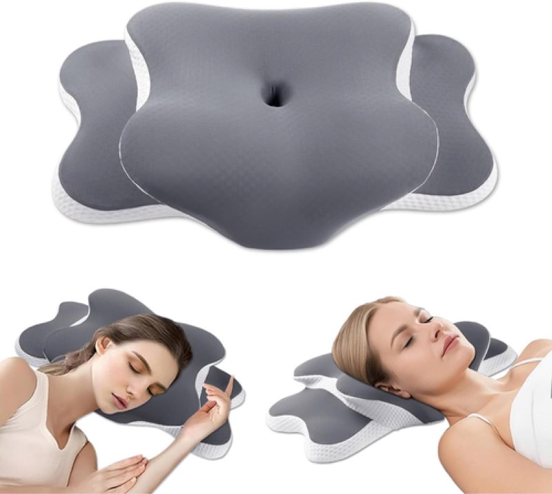 ergo pillow for sleep apnea, neck pain, and snoring relief, standard, gray 2 packs