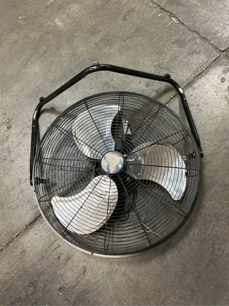 Condition photo showing As Is for 20 in. 3-speed high velocity floor fan