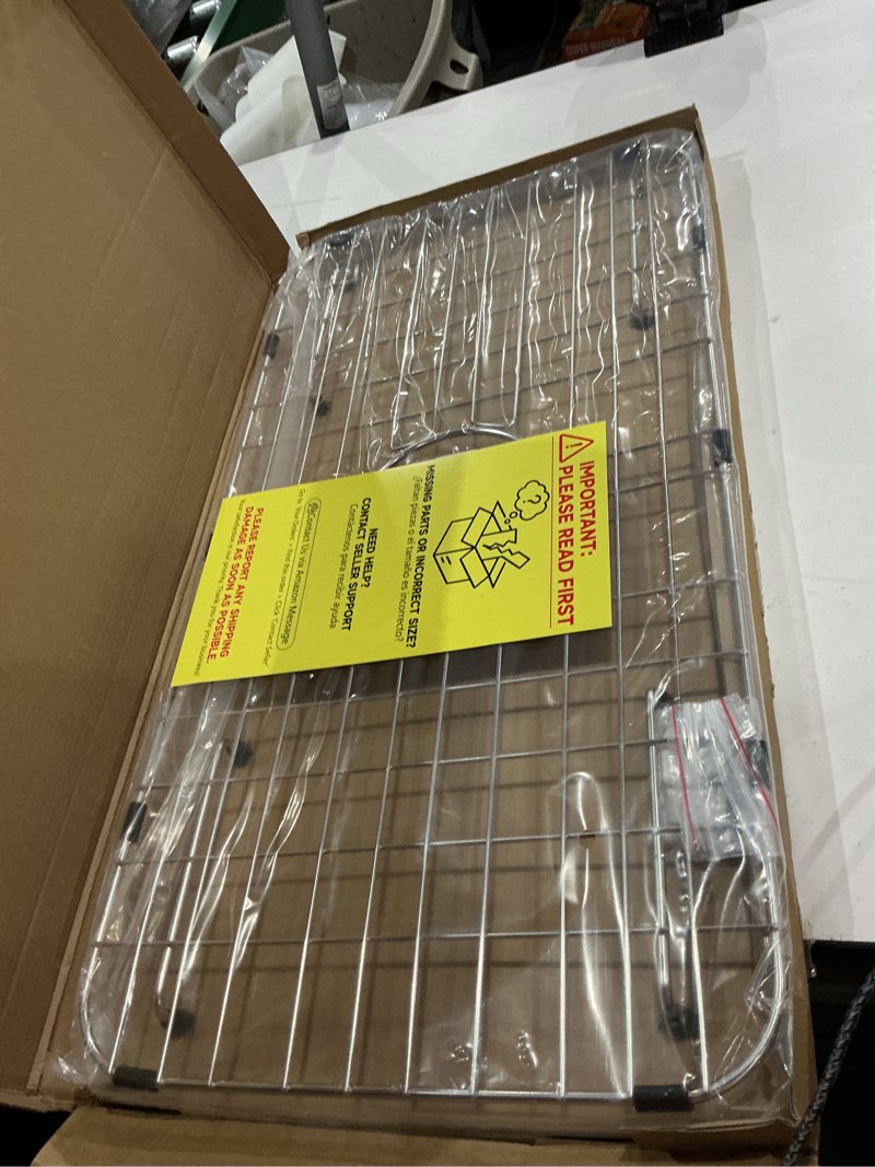Condition photo showing Good Condition for guukin sink protectors for kitchen sink bottom, 24" x 12"stainless steel sink protector with center drain hole, sink rack with extra replacement white rubber feet 24" x 12" center drain