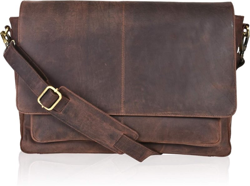 Oak Leathers Leather Messenger Bag for Men and Women - Laptop Briefcase Bag For College, Office, Adj