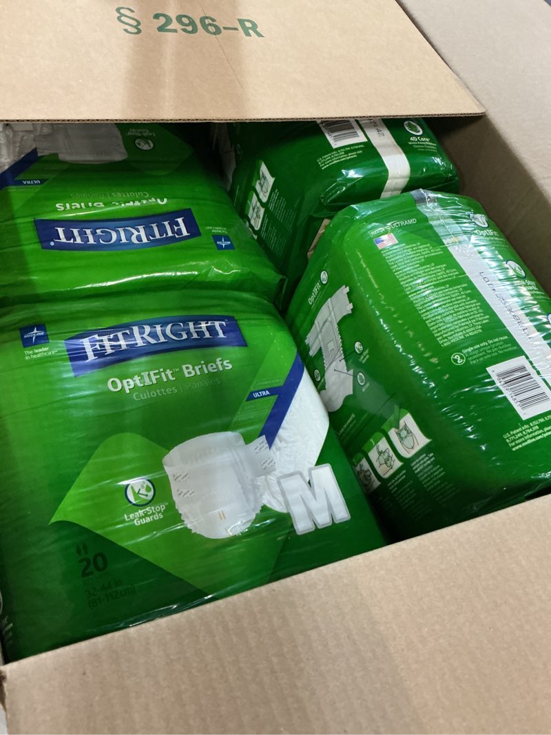 Condition photo showing New/Like New for fitright adult diapers, ultra heavy absorbency, m (waist size 32in-44in), 80 count, optifit incontinence briefs for men and women, disposable, moisture-wicking, leak protection, medium 80 count