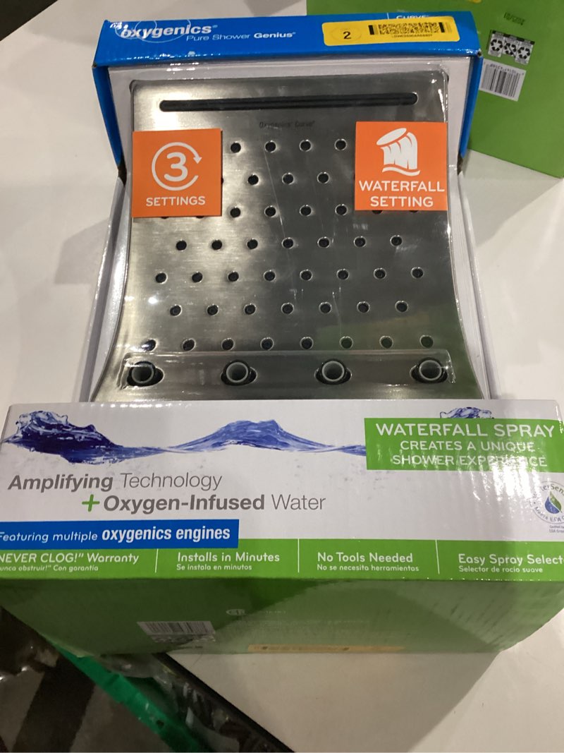 Condition photo showing New/Like New for Oxygenics Curve 3-Setting Brushed Nickel Rain Shower System