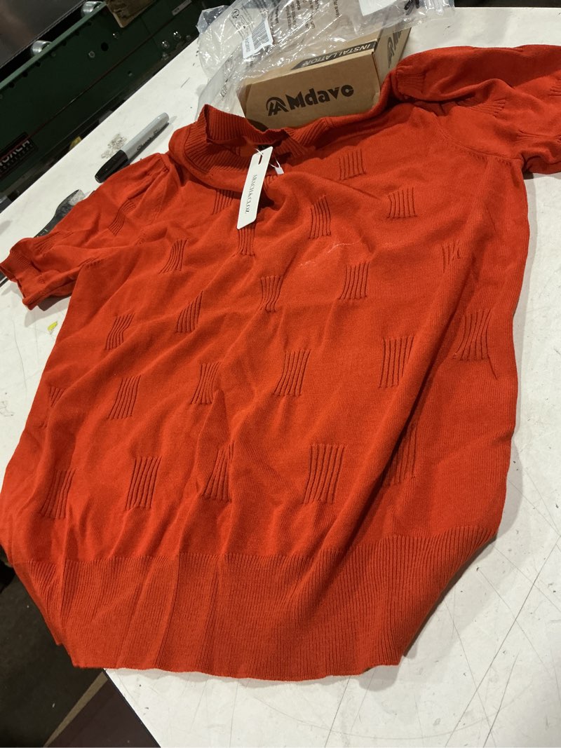 Condition photo showing As Is for arach&cloz women's lightweight blouse short sleeve crew neck sweaters business casual tops spring summer outfits 2026 large rust