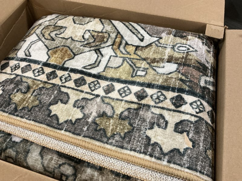 Condition photo showing Good Condition for RUGSURE Washable Area Rugs - Perfect for Living Room, Bedroom, Kids Room, Nursery - Stain & Water Resistant Non-Slip, Pet & Child Friendly, Vintage Tribal Area Rugs (Ivory, 6' x 9') Ivory 6' x 9' (Rectangular)