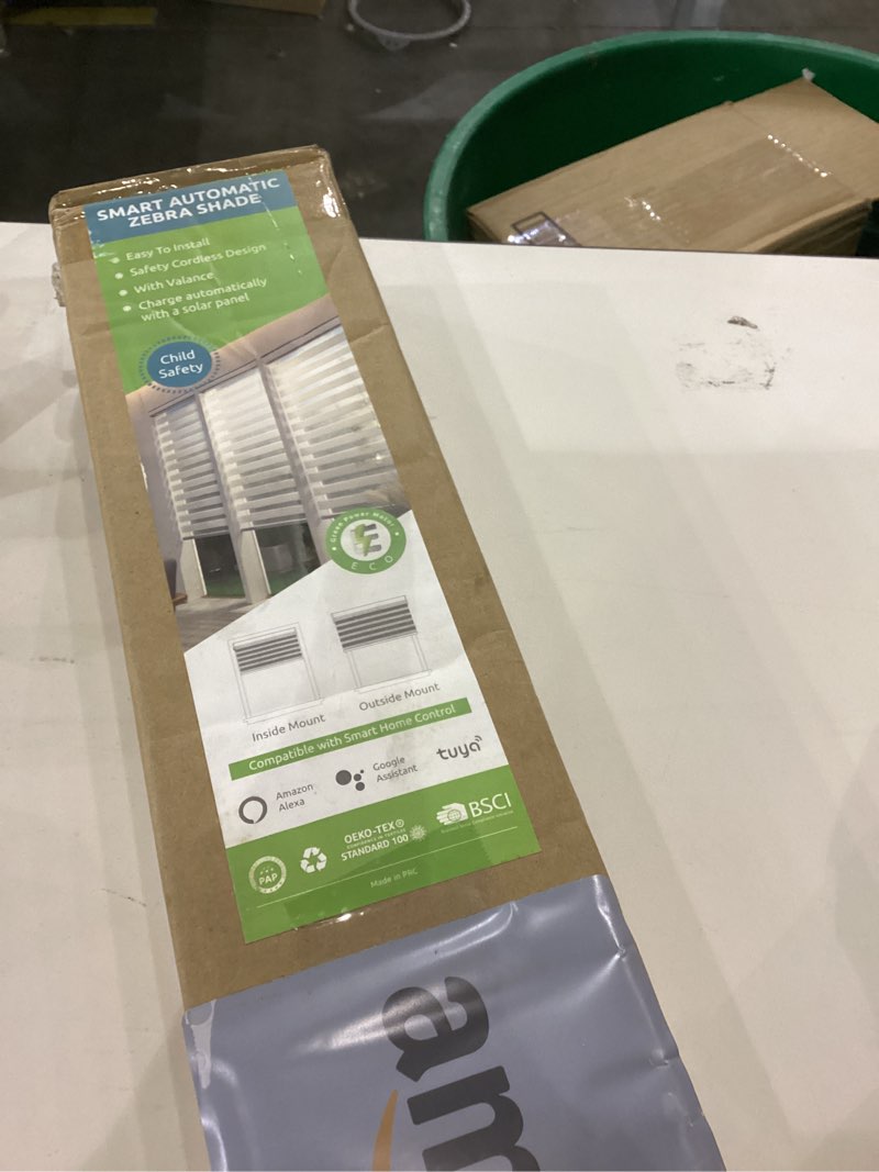 Condition photo showing Good Condition for DENFOON Motorized Zebra Blinds, Solar Powered Dual Layer Automatic Shades with Remote Control, Rechargeable Smart Blinds Horizontal Wireless Electric Shades for Windows, Custom Size, White? 46 x 72 White 46"W x 72"H