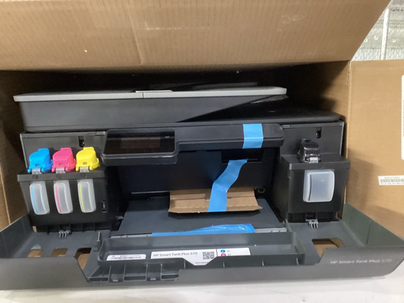 Condition photo showing As Is for used not tested hp smart tank plus 570 wireless all-in-one ink tank printer with up to 2 years of ink included (5hx14a) black
