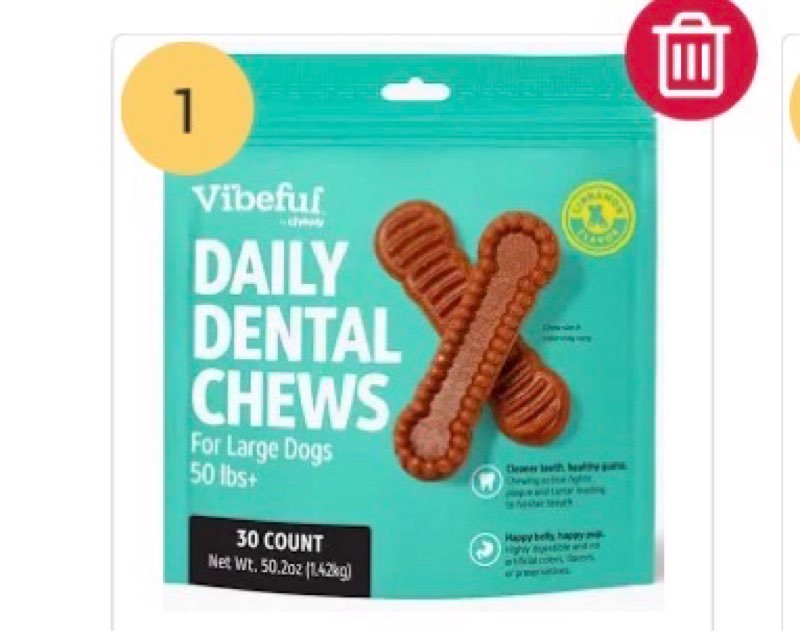Vibeful daily dental chews for medium 25-50 lbs  dogs 30 ct ( BB: Mar /14/2026)
