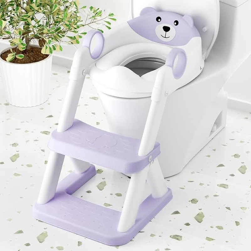  Touch the image to zoom in COOSEYA Toilet Seat, Potty Training Seat for Toddler, Upgraded 2-in-1 Potty Toilet Training for Boys and Girls,Waterproof Cushioned Mat with Non-slip Step Stool(Purple)