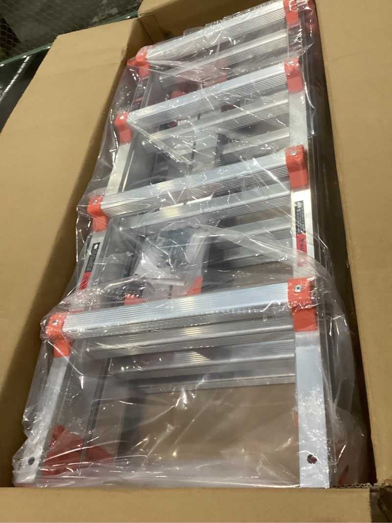 Condition photo showing New/Like New for ladder, a frame 4 step ladder extension, 12 ft anti-slip multi position ladder, storage folding ladder, 330 lbs security load telescoping aluminum ladders for stairs home indoor outdoor roof 14ft silver