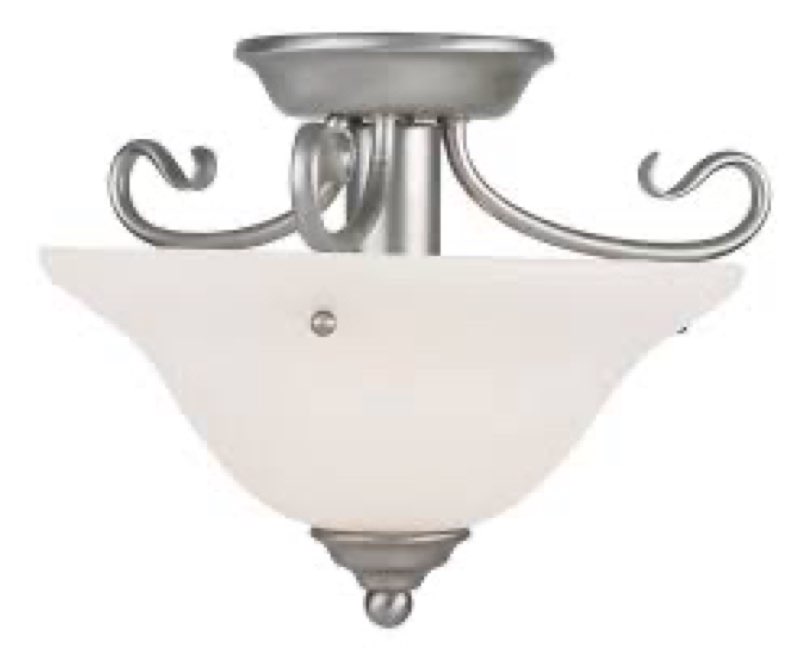 Livex Lighting 6109-91 Coronado 1 Light Brushed Nickel Semi Flush with White Alabaster Glass