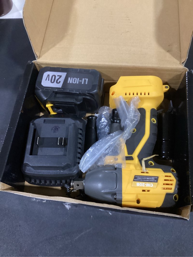 Condition photo showing As Is for 4.0Ah Battery Cordless Impact Wrench, Brushless 1/2 Impact Gun, 320Ft-lbs(430N.m) 20V High Torque Power Impact Driver, Electric Impact for Car Home 1 Battery Yellow