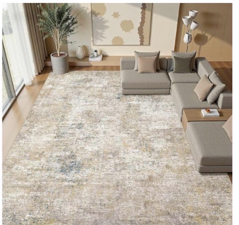 10x12 washable area rugs abstract modern rug for living room bedroom, stain resistant low pile soft pet & kid friendly carpet for dining room nursery home decor - brown blue