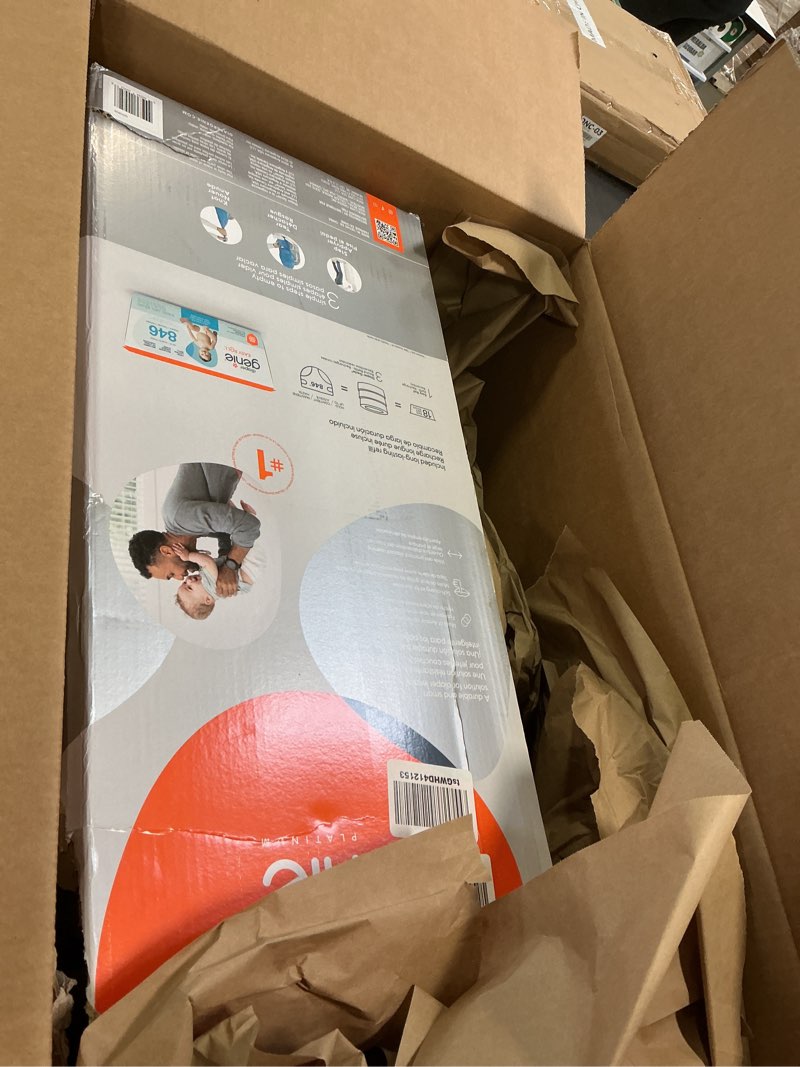 Condition photo showing Good Condition for Diaper Genie Platinum Pail (Lily White) is Made in Durable Stainless Steel and Includes 1 Easy Roll Refill with 18 Bags That can Last up to 5 Months.