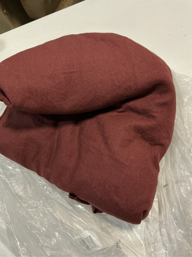 Condition photo showing As Is for quince european linen double flange duvet cover, king/cal king, burgundy