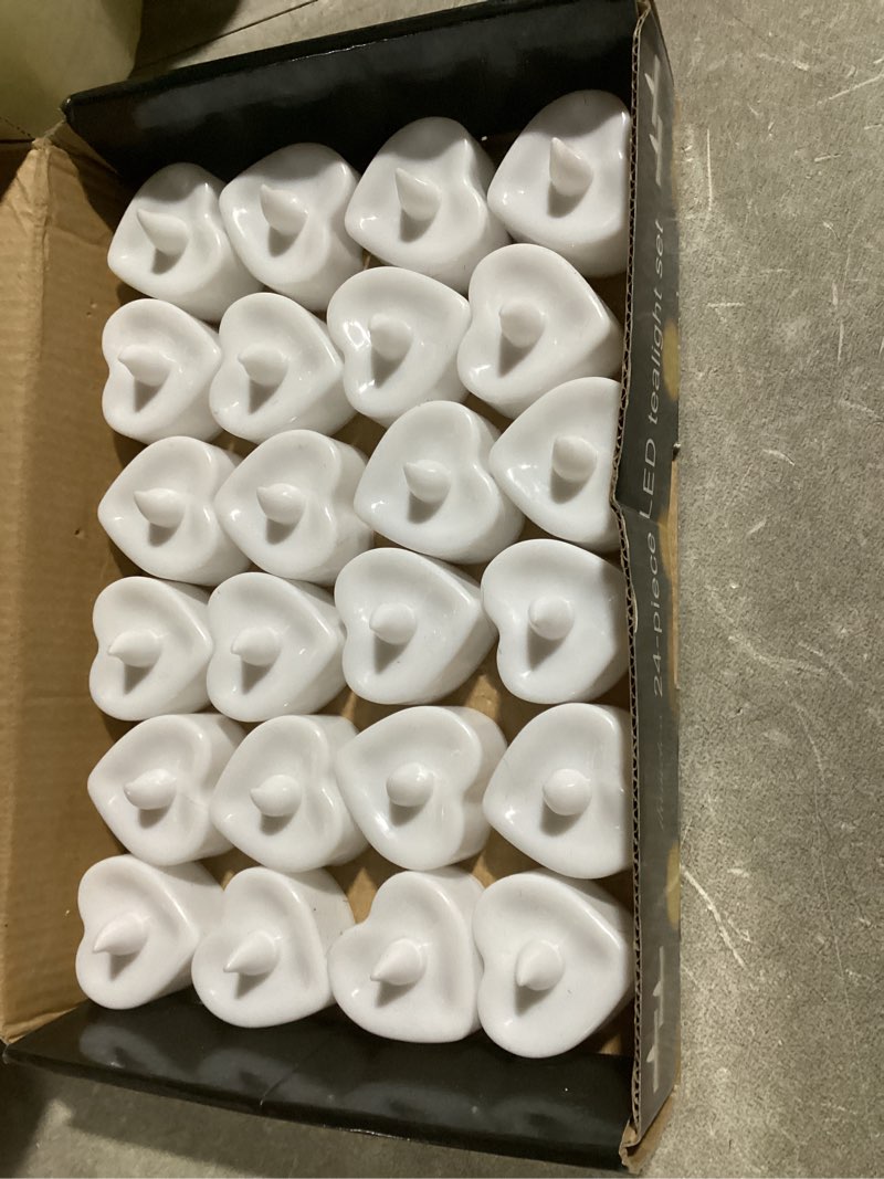 Condition photo showing Good Condition for led tea lights, pack of 24, valentine's day decor, flameless flickering candle lights, decorations for wedding,marriage proposal, party, festival celebration