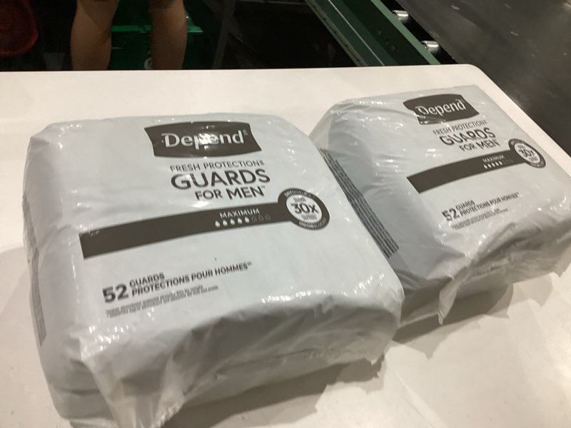 Condition photo showing Good Condition for depend guards incontinence pads for men, maximum absorbency, 104 count, packaging may vary new 104