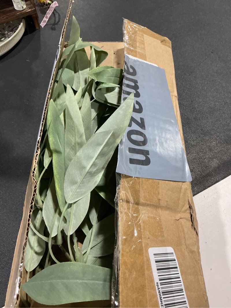 Condition photo showing Good Condition for faux eucalyptus stems willow eucalyptus leaves 34” long fake salix leaves 3 pcs artificial greenery stems for diy bouquet arrangements centerpieces shower decorations-artificial eucalyptus stems gray green 3pcs