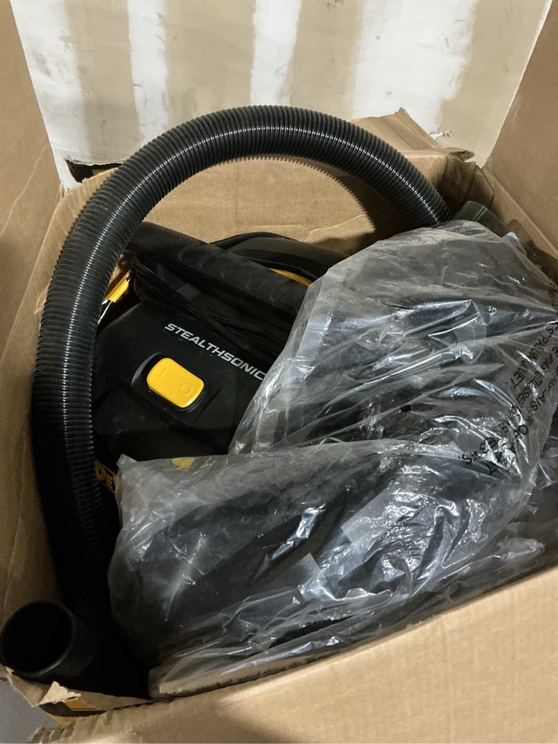 Condition photo showing As Is for dewalt stealthsonic quiet 9-gallon 5-hp corded wet/dry shop vacuum with accessories included