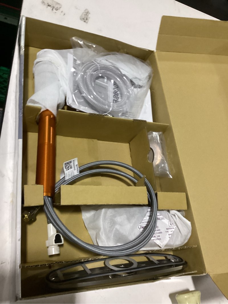Condition photo showing As Is for moen wetherly spot resist stainless high-arc kitchen faucet with side spray, 87999srs 9.25 x 10.25 x 11.13 inches spot resist stainless