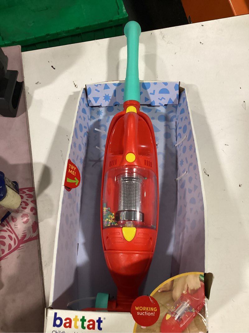 Condition photo showing As Is for battat tidy tot vacuum with plastic handheld vacuum and real suction, toddler and preschool toys