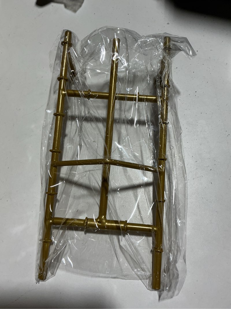 Condition photo showing Good Condition for gold metal table top easel 8 x 4 x 4.5 inch gold bamboo easel stand for display metal tripod picture photo frame modern book plate desktop art holder stand decor wedding sign gold 8 x 4 x 4.5 inch