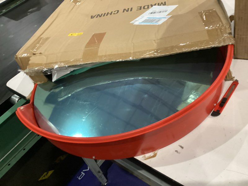 Condition photo showing As Is for convex traftic mirror - 24" outdoor driveway & security parabolic safety mirrors, acrylic blind spot mirror for garage retail stores red 24''