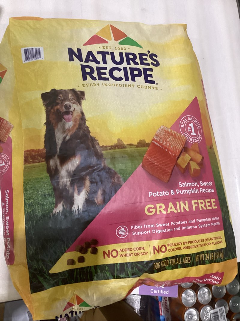 Condition photo showing New/Like New for Natures Recipe  salmon sweet potato & pumpkin recipe 34 lbs 