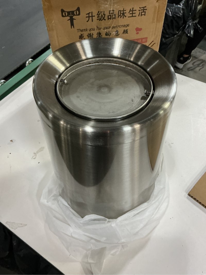 Condition photo showing Good Condition for Unique 2.6 Gallon Silver Indoor Recycling Bin with Swing Cover