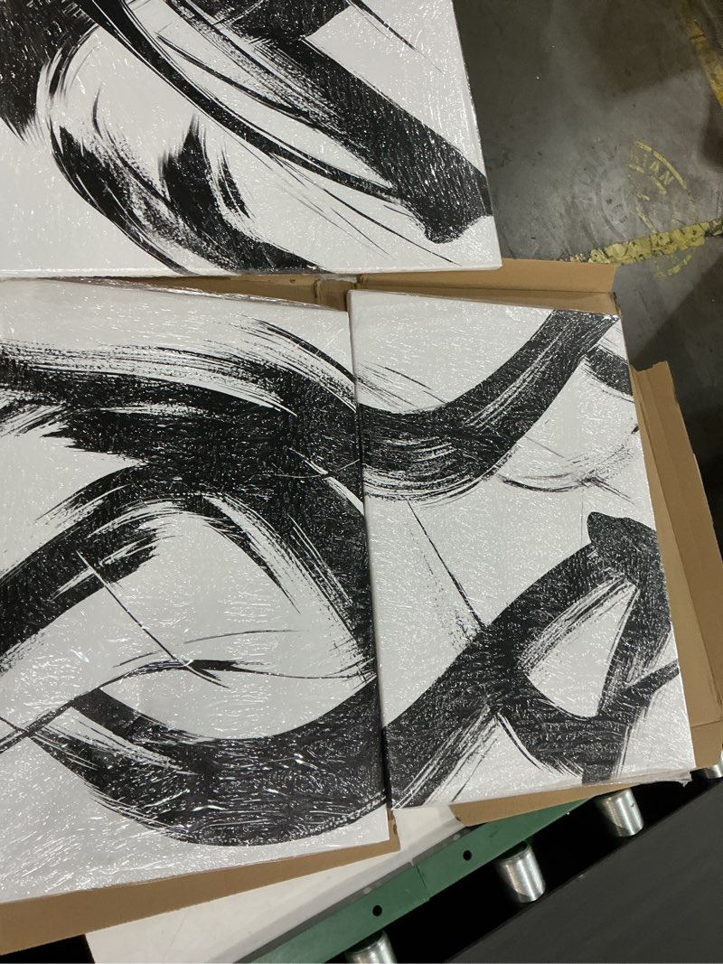 Condition photo showing New/Like New for RUURUU 3Pcs Framed Black and White Abstract Wall Art Black Lines Canvas Wall Decor Brush Stroke Pictures Modern Minimalist Gallery Posters Prints For Living Room Bedroom Home Office 16x24Inches Black and white 16x24inches