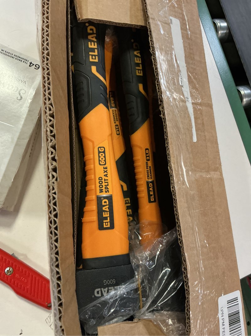 Condition photo showing New/Like New for ELEAD 6-Piece Mallet Hammer Set, Fiberglass Handle Forge Steel Head, 32oz Rubber Mallet & Ball Peen Hammers, 16oz Ball Peen Hammer, 3LB Sledge & Cross Peen Hammers, 600g Wood Split Axe