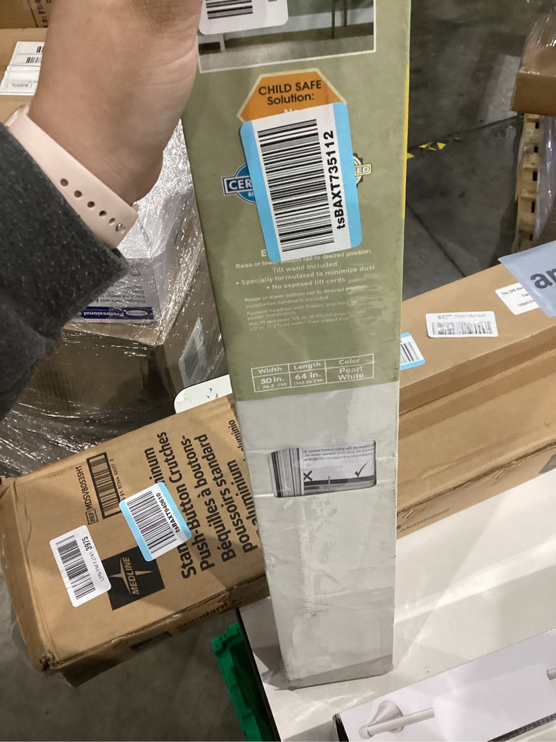 Condition photo showing New/Like New for Cordless Light Filtering Mini Blind - 30 Inch Width, 64 Inch Length, 1" Slat Size - Pearl White - Cordless GII Morningstar Horizontal Windows Blinds for Interior by Achim Home Decor 30"W x 64"H Pearl White