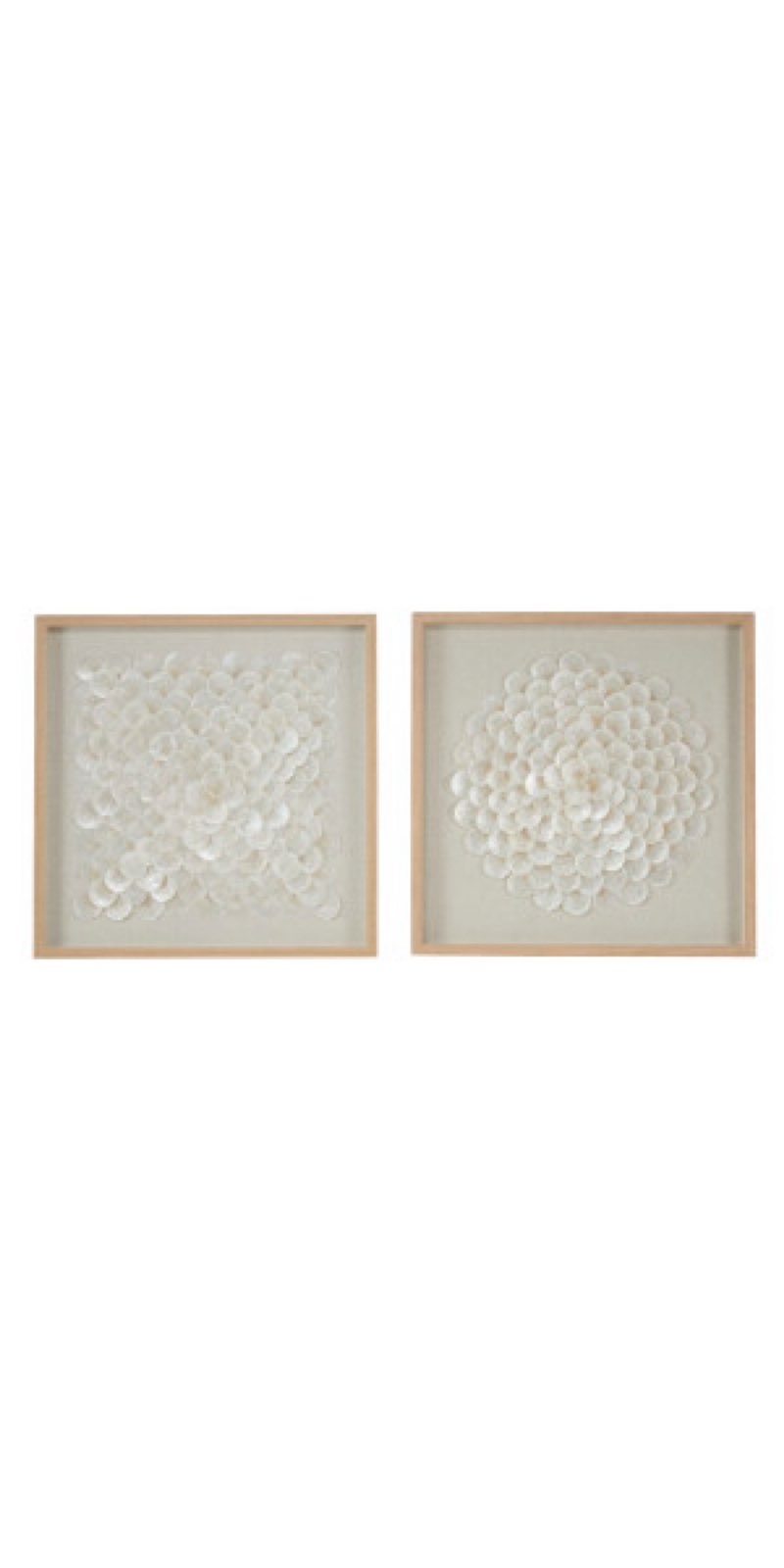 (24.5x24.5 in) 2 Piece Cream Shell Handmade Overlapping Shells Geometric Shadow Box with Canvas Backing Set