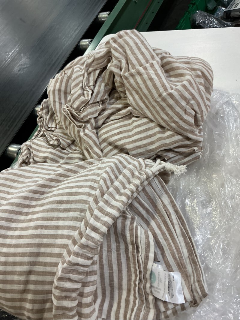 Condition photo showing As Is for european linen stripe sheet set, queen, latte/white stripe