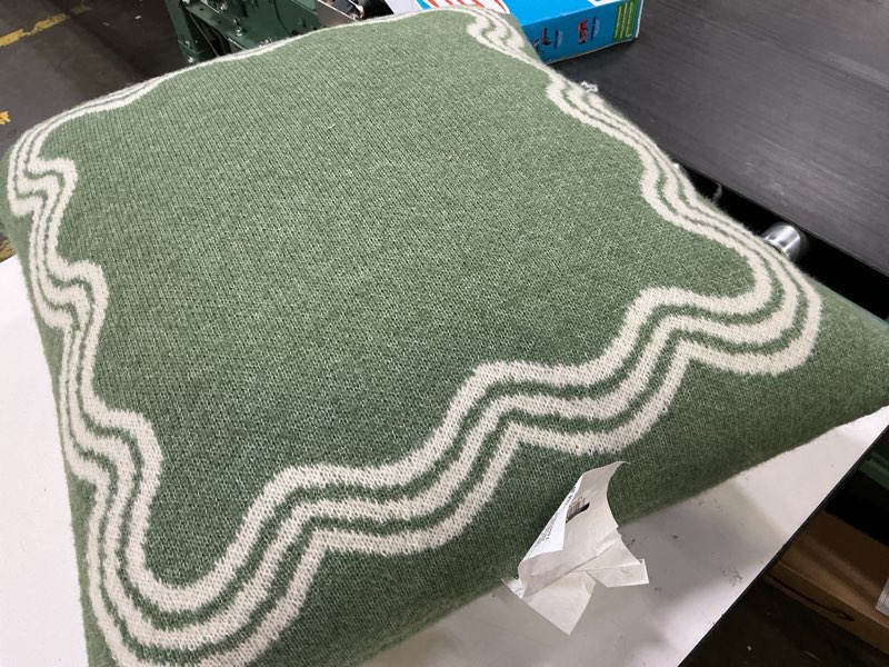 Condition photo showing Good Condition for 24"x24" jacquard knit pillow with scallop pattern bright olive- threshold™ designed with studio mcgee