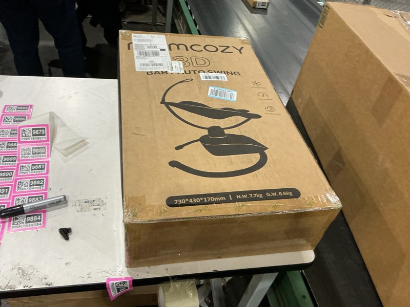Condition photo showing New/Like New for NOT TESTED Momcozy CocoSway Baby Swing for Infants to Toddler, 3D-Motion Electric Baby Swing with 6 Motions & 4-Speeds, Remote Control, Infant Swing with 8 Preset Lullabies for Baby Boy Girl Up to 20 lbs, Haze