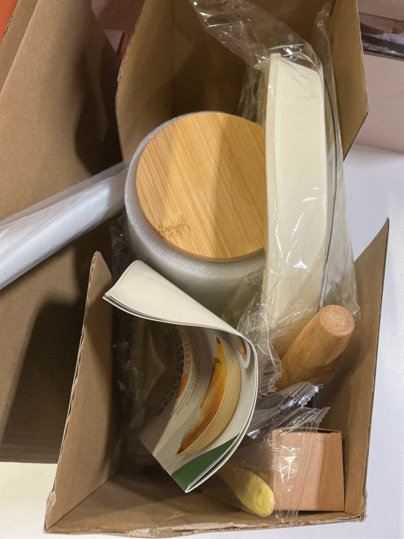 Condition photo showing New/Like New for sourdough starter kit – bread baking set with 10" oval & 9" round silicone bannetons,1000ml starter jar, bread lame, danish whisk, pastry mat,sling, fermentation kit, gift for bakers, moms & wives
