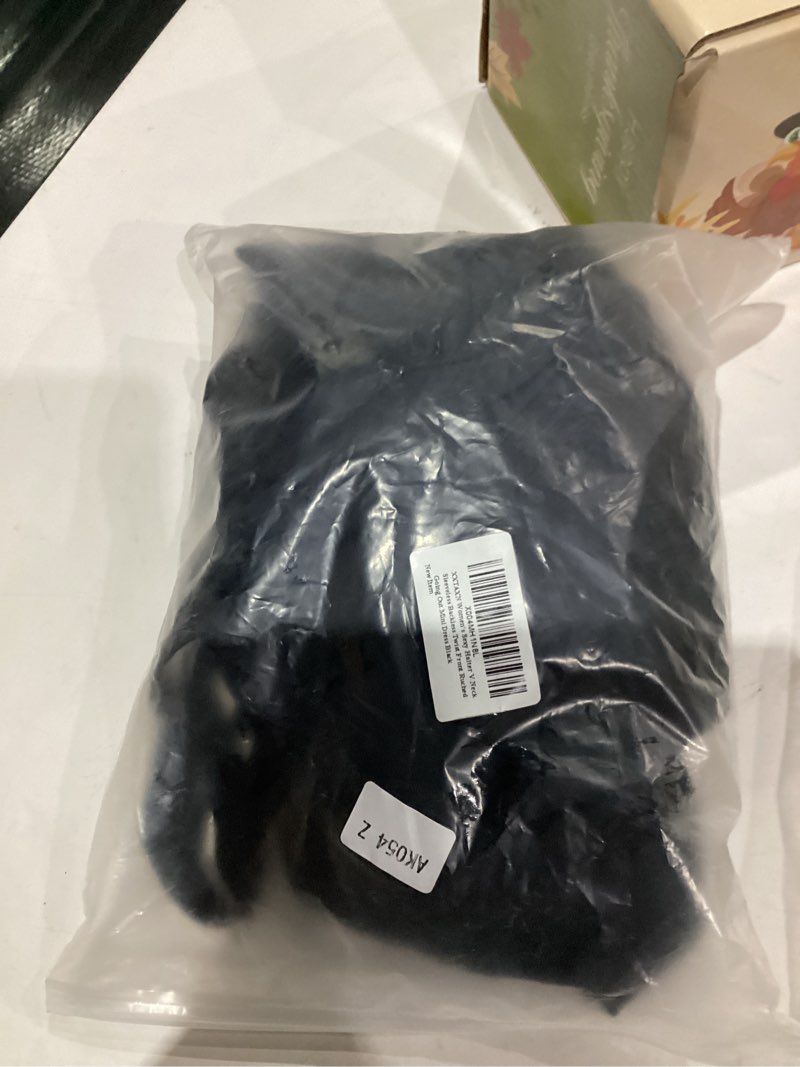Condition photo showing New/Like New for XXTAXN Women's Sexy Halter V Neck Sleeveless Backless Twist Front Ruched Going Out Mini Dress Black Medium