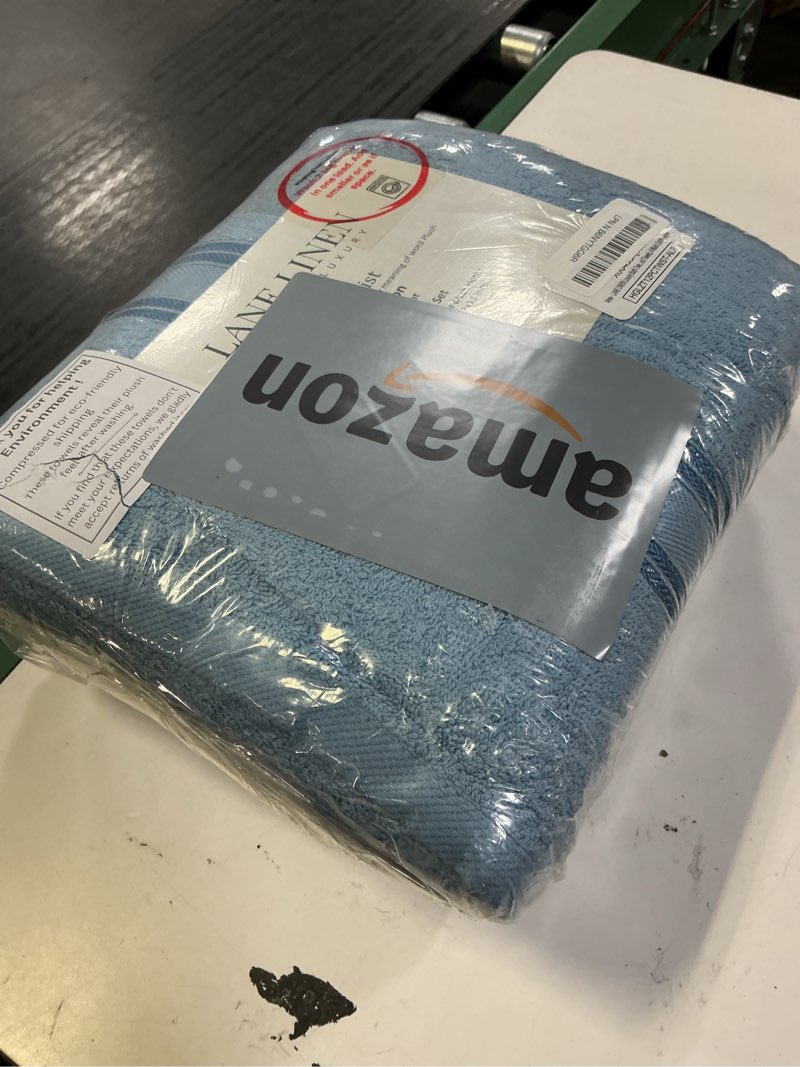 Condition photo showing Good Condition for lane linen premium bath towel set of 12 – 100% cotton towels for bathroom, 4 bath, 4 hand towels & 4 washcloths, zero twist, ultra soft, quick-dry, ideal for spa, hotel & everyday use – cerulean blue 12 piece towel set 08: cerulean blue
