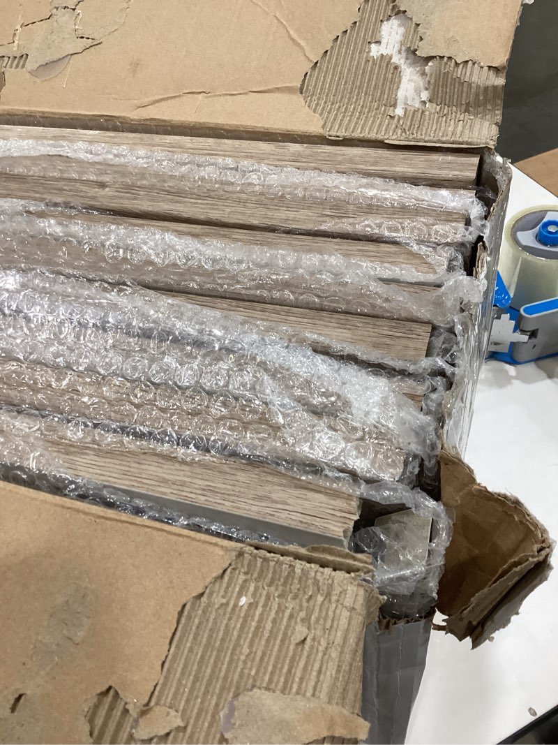 Condition photo showing As Is for Sheffield Home 9 Piece Gallery Wall Frame Set, 12x12 in. Matted to 8x8 in. (Light Natural) Light Natural 12x12 Inch