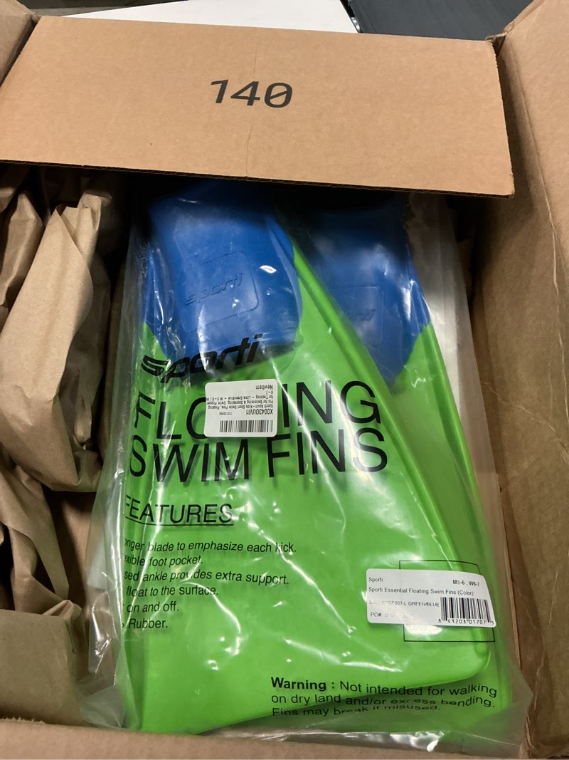Condition photo showing Good Condition for sporti adult-kids swim fins for pool lap swimming - long floating fins for swimming & snorkeling - swim flippers for training m 5-6 / w 6-7 lime-green-blue