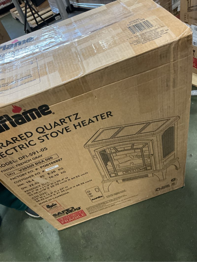 Condition photo showing New/Like New for Duraflame Electric Fireplace Stove 1500 Watt Infrared Heater with Flickering Flame Effects - grey