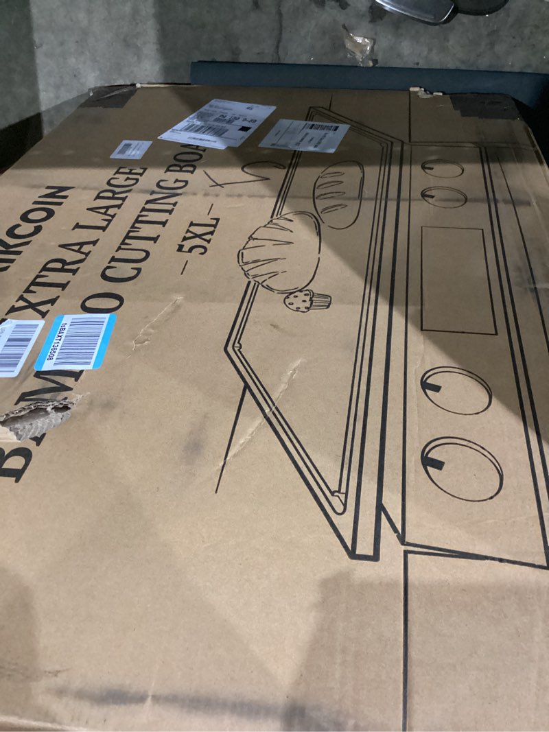 Condition photo showing Good Condition for 36 Inch Extra Large Bamboo Cutting Boards for Kitchen, Wood Cutting Board with Deep Juice Groove and Handle Heavy Duty Chopping board, Oversized Stove Top Cover, Kikcoin, 36" x 24" 37"L x 24.8"W