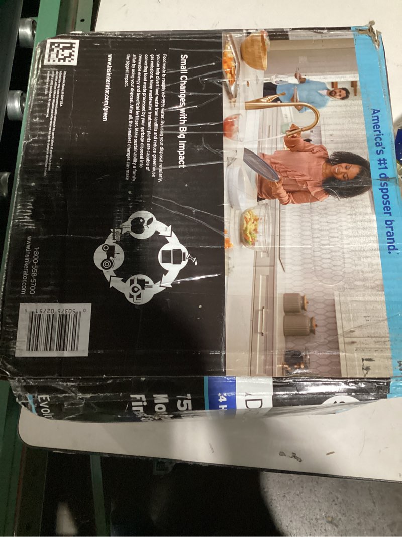 Condition photo showing As Is for insinkerator - evolution series 3/4 hp continuous feed garbage disposer without power cord - gray