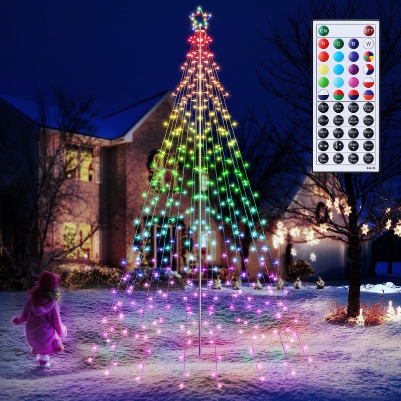 Flacchi 10 FT  404 Led Star String Lights Outdoor Pole Set Wihte 